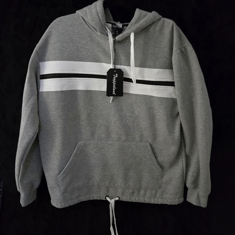 NWT sweatshirt w faux leather striped detail - Picture 1 of 6